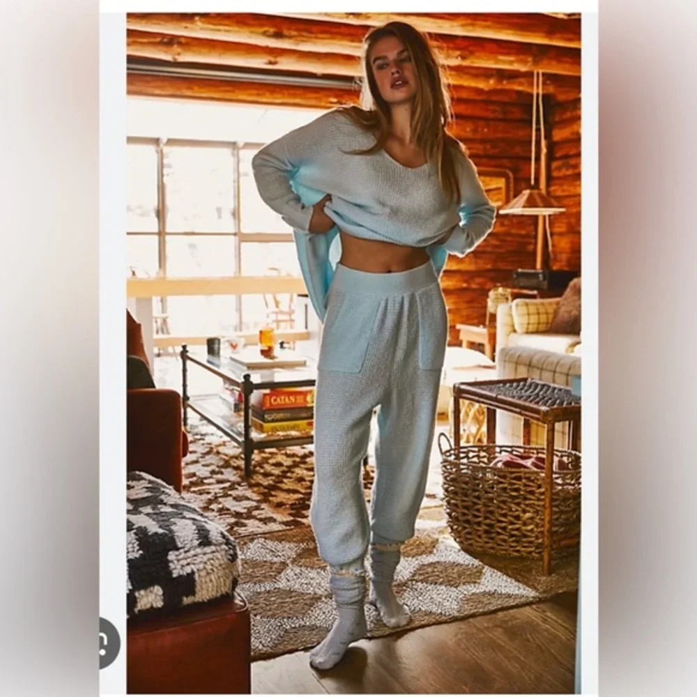 Free people intimately‎ free C.O.Z.Y waffle knit fuzzy jogger Pants size L new