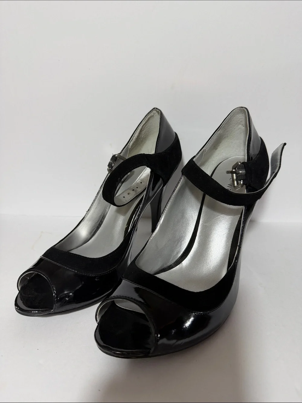 Nine West Black Patent Peep-Toe Mary Jane Heels