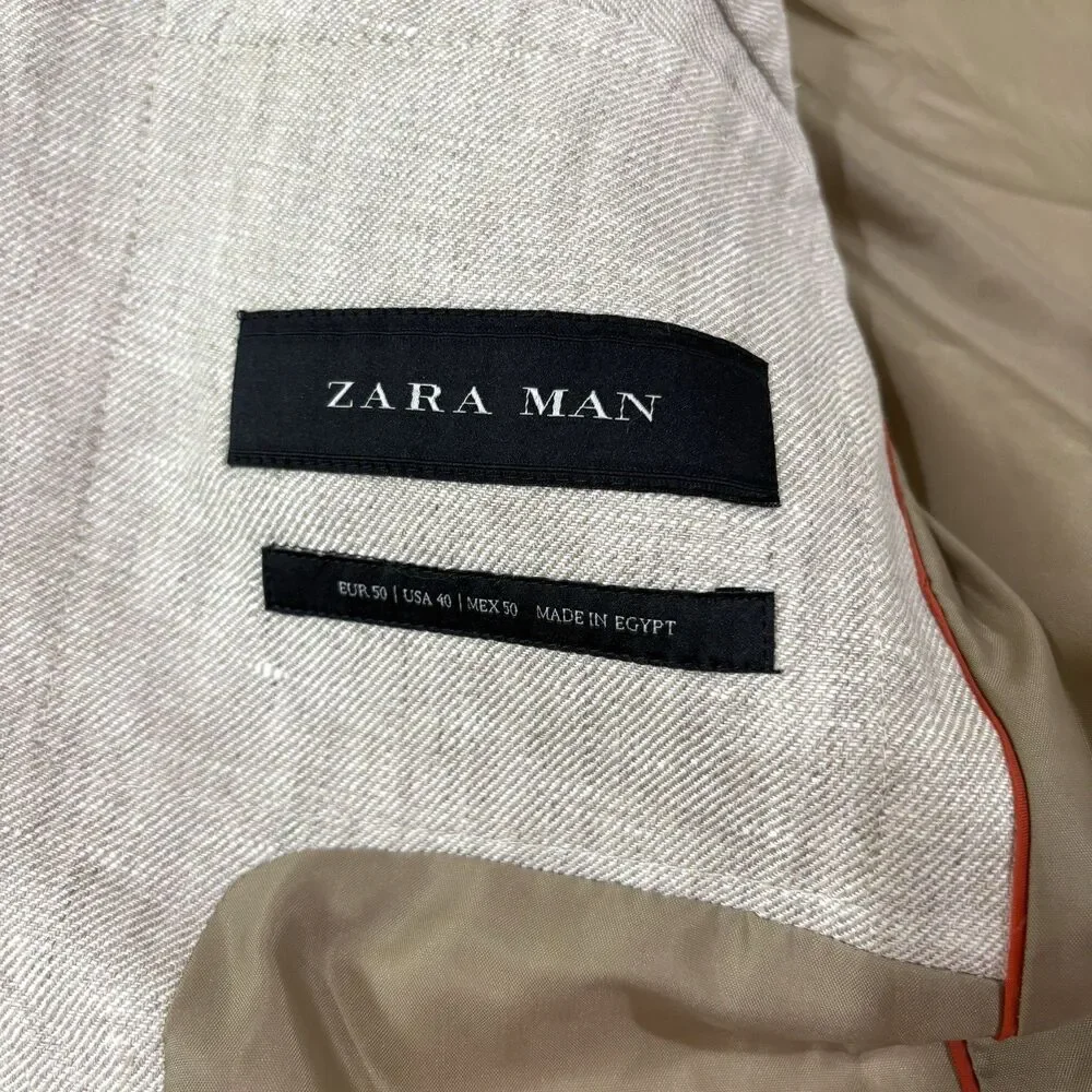 Zara Light Gray Linen-Blend Sport Coat with Subtle Texture