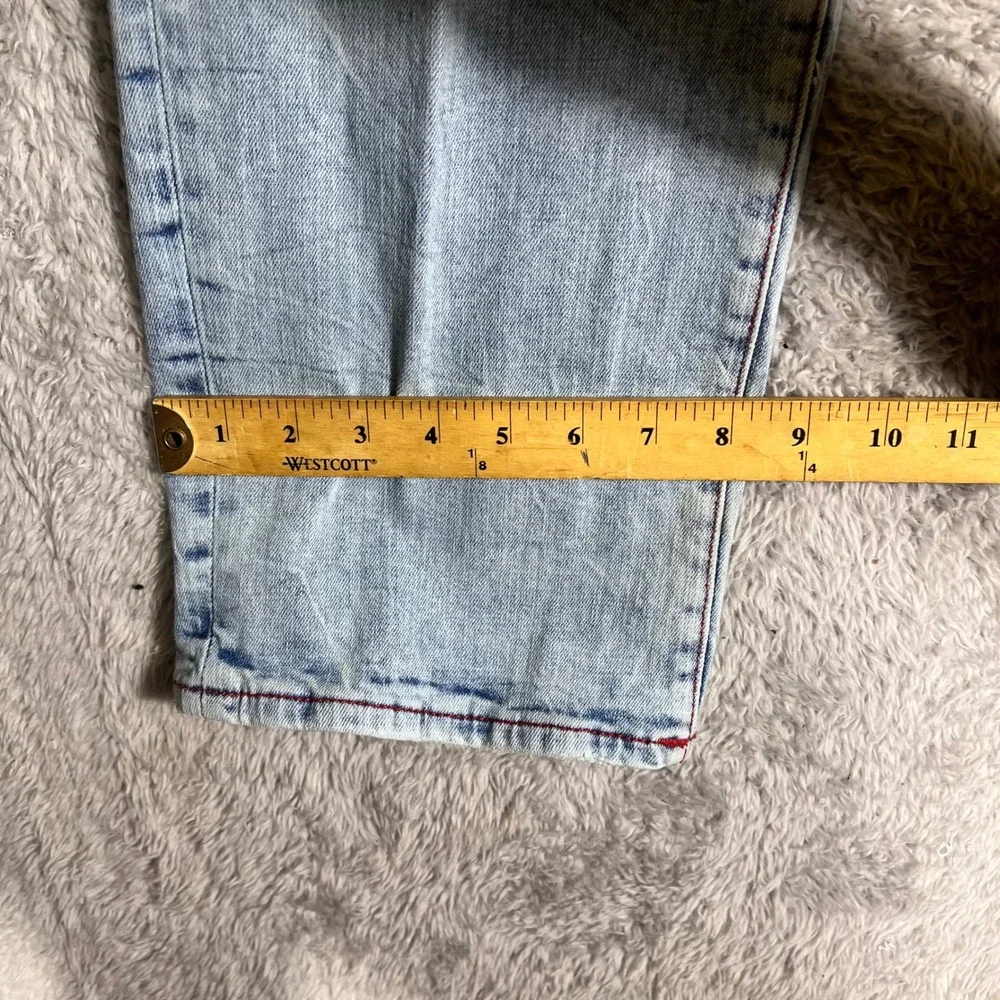 True Religion Ricky Relaxed Straight Distressed Jeans Mens 38 Red Stitch Light
