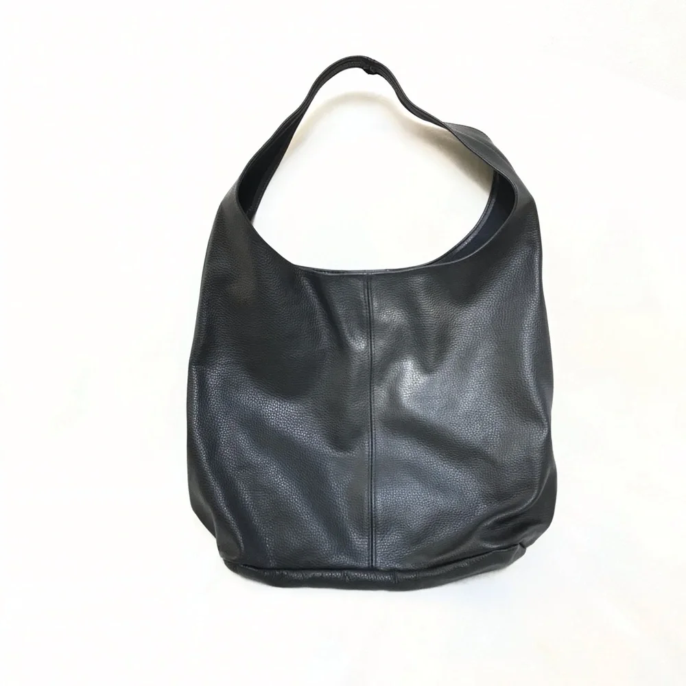 XL Large Classic Black Leather Hobo Bag - Genuine Italian Dollaro Leather