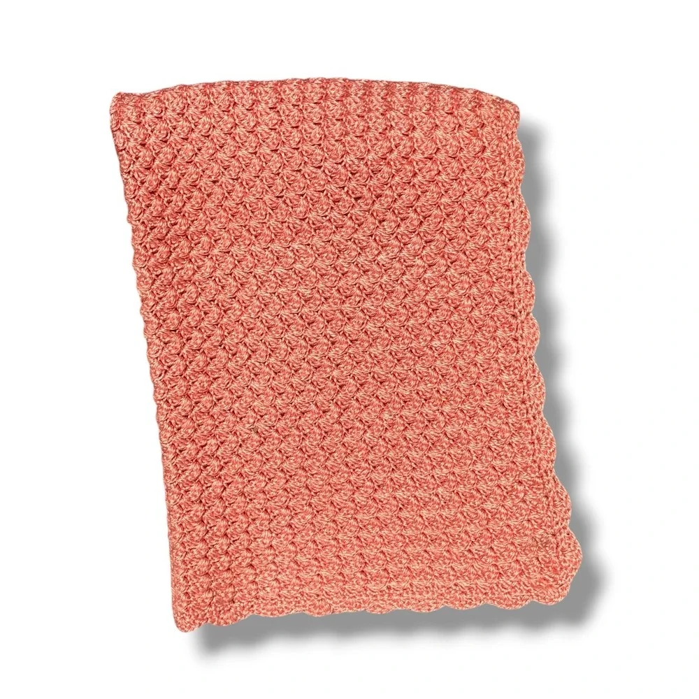 Handmade Crochet Baby Blanket Terracotta Coral Scalloped Popcorn Stitch 29x24‎