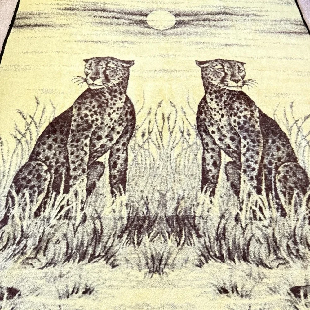 Vintage Mink Blanket Cheetah Reversible Plush Leopard San Marcos Style 90x76 Cat