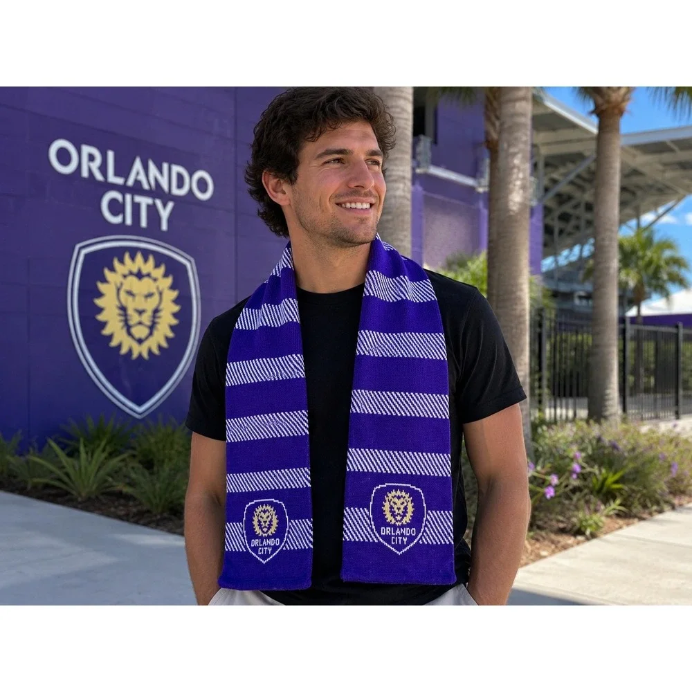 Ruffneck Orlando City SC MLS Soccer Supporters Scarf‎ Purple White Knit Fan