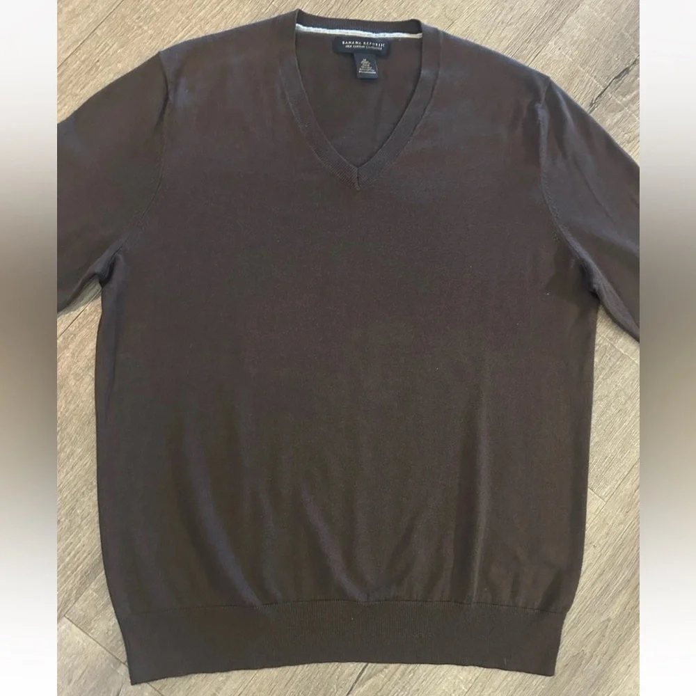 Banana Republic Sweater Mens‎ Size Medium Brown Silk Cotton V Neck