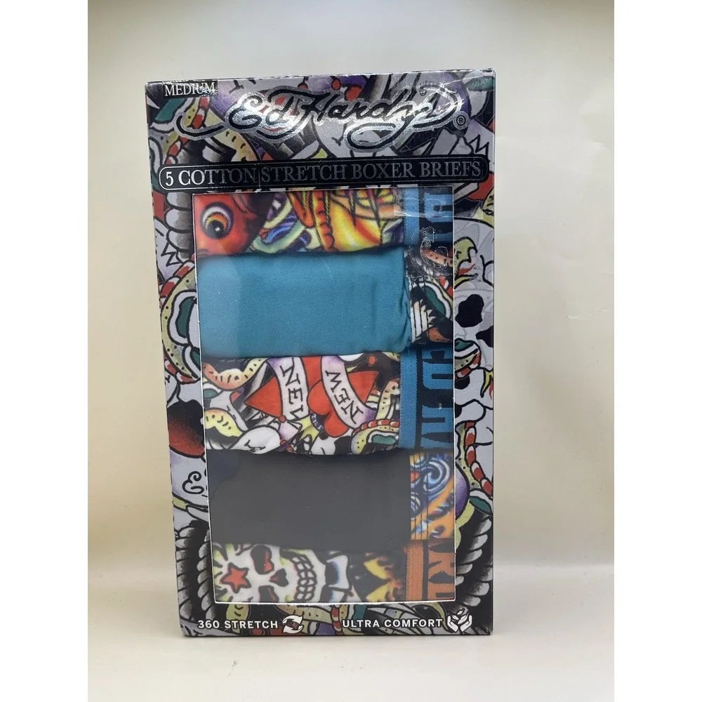 Ed Hardy Men's Cotton Stretch Boxer Briefs 5 Pack Sz M New