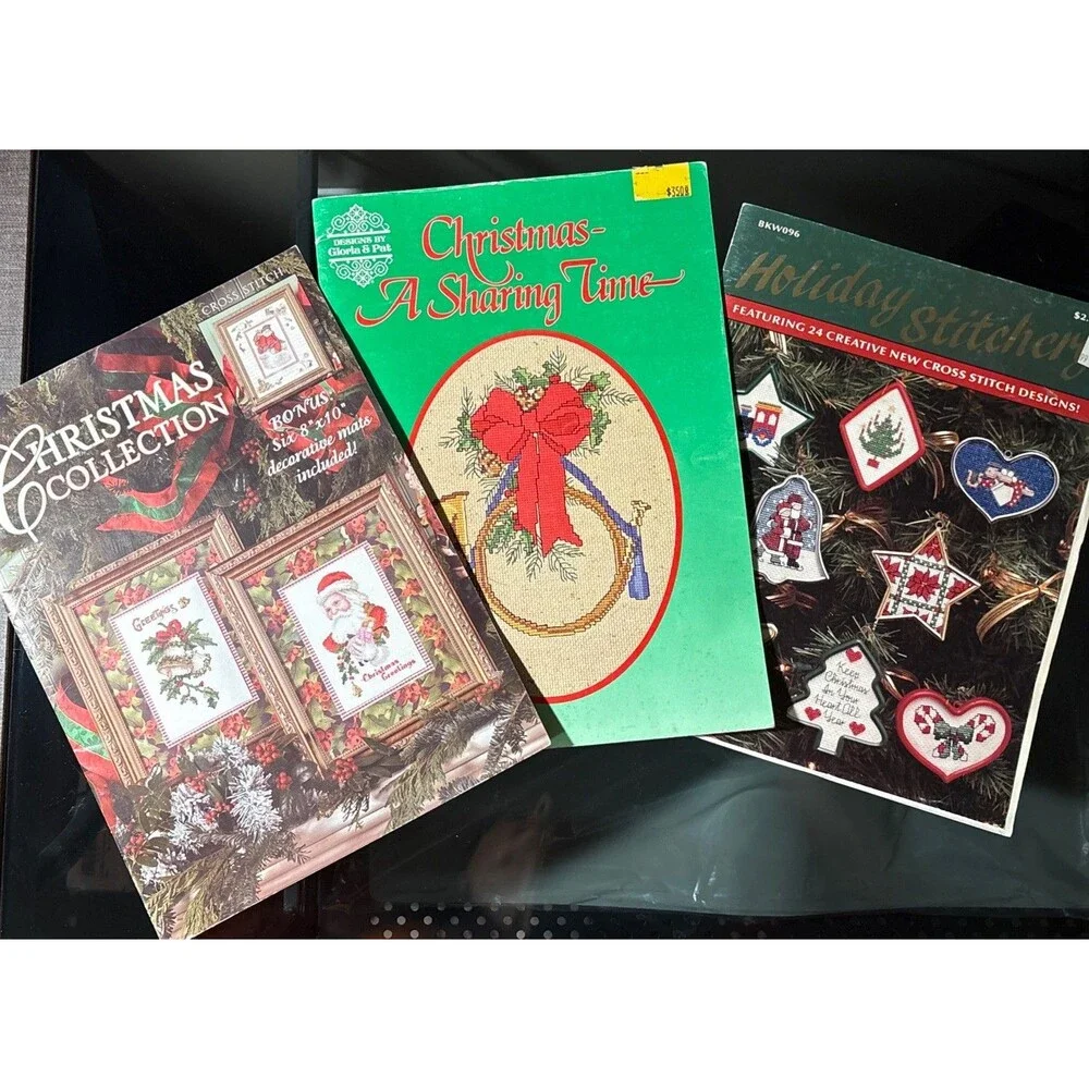 Vintage Cross Stitch Christmas Pattern Lot Of 3. leisure Arts, Gloria & Pat, BKW