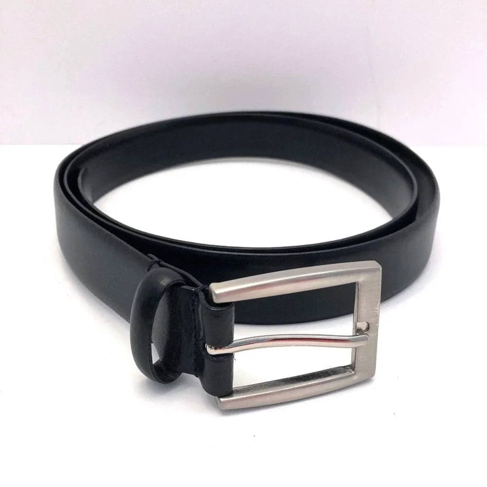 Black Italian Leather Belt Mens 44,‎ 1-1/8