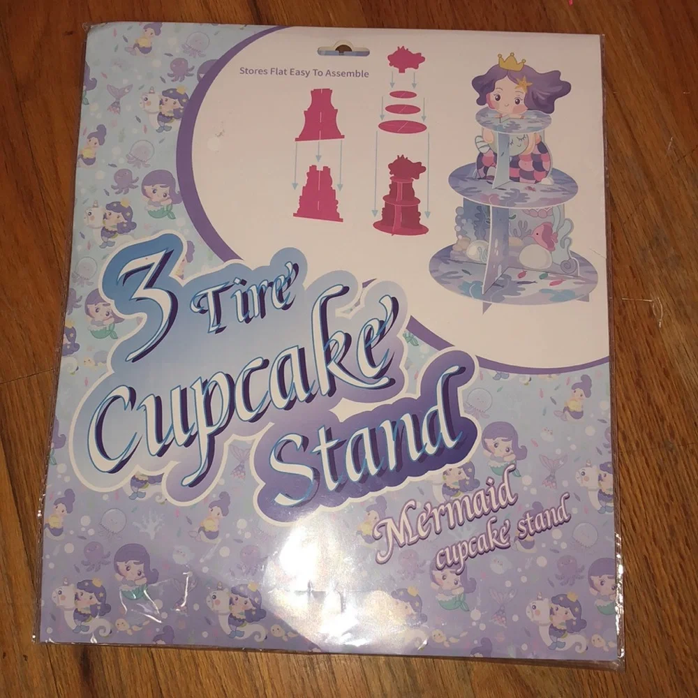 3 Tier Mermaid Cupcake‎ Birthday Stand Purple Blue Multi Colored