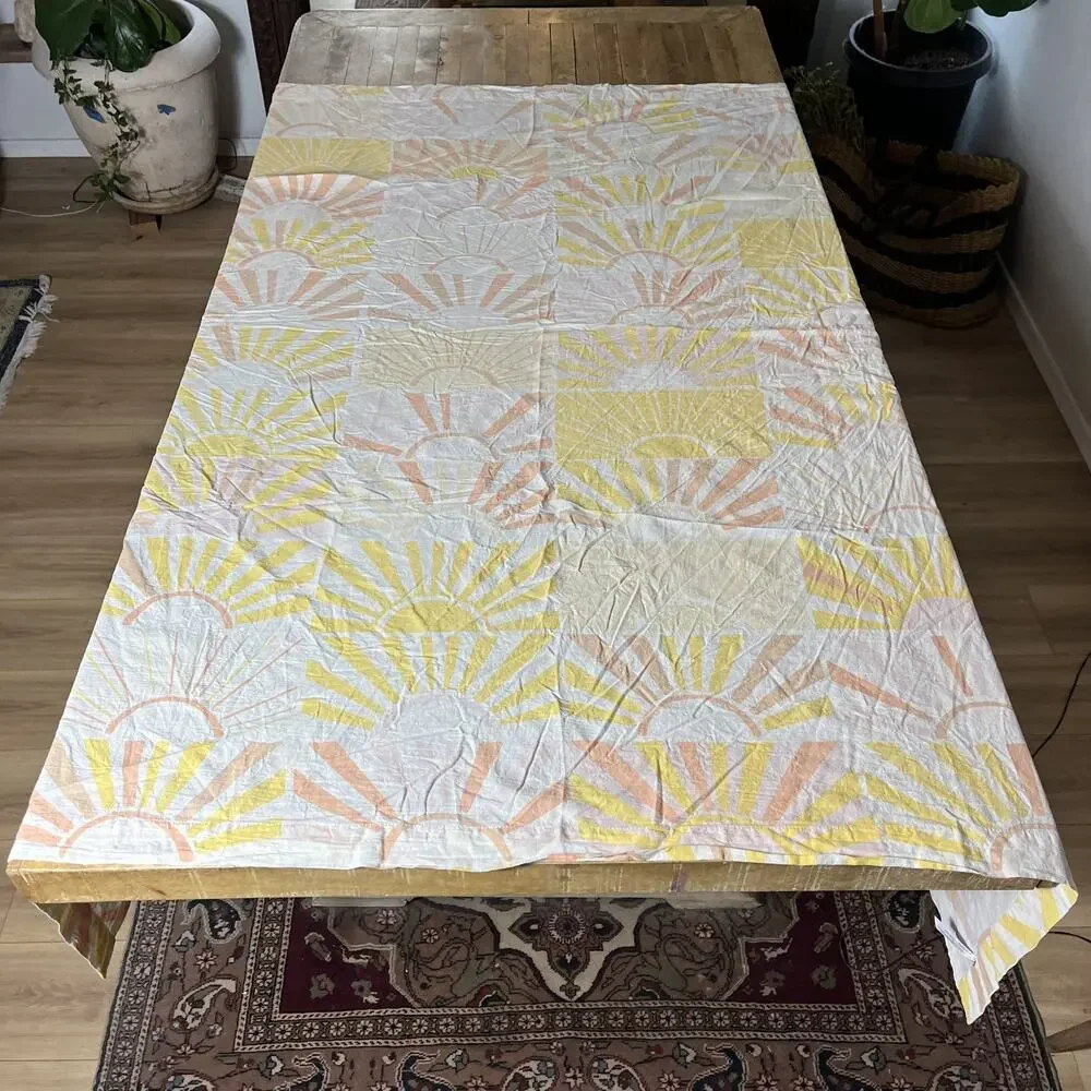 Yellow Orange Cotton Fabric Shower Curtain 69 x 70 Sun Motif Design