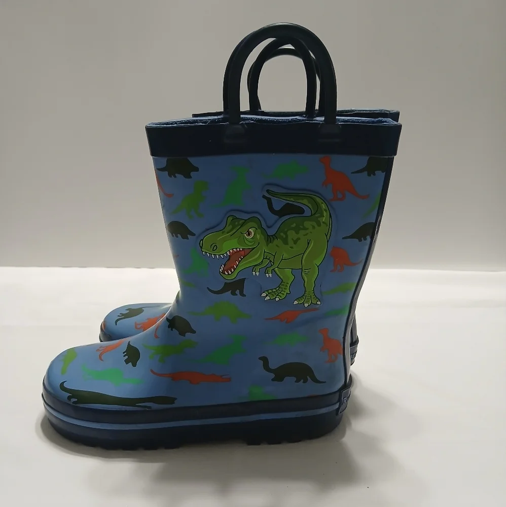 Kids Dinosaur Rain Boots -‎ Blue and Green
