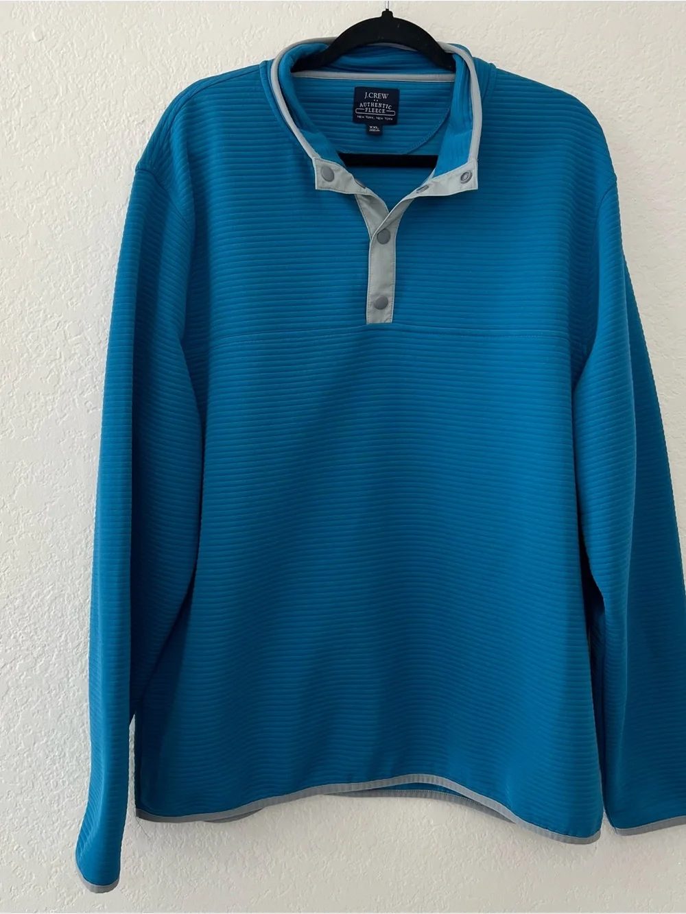 J. Crew Authentic‎ Fleece Quilted Quarter Zip Blue Pullover Sweatshirt Men's XXL