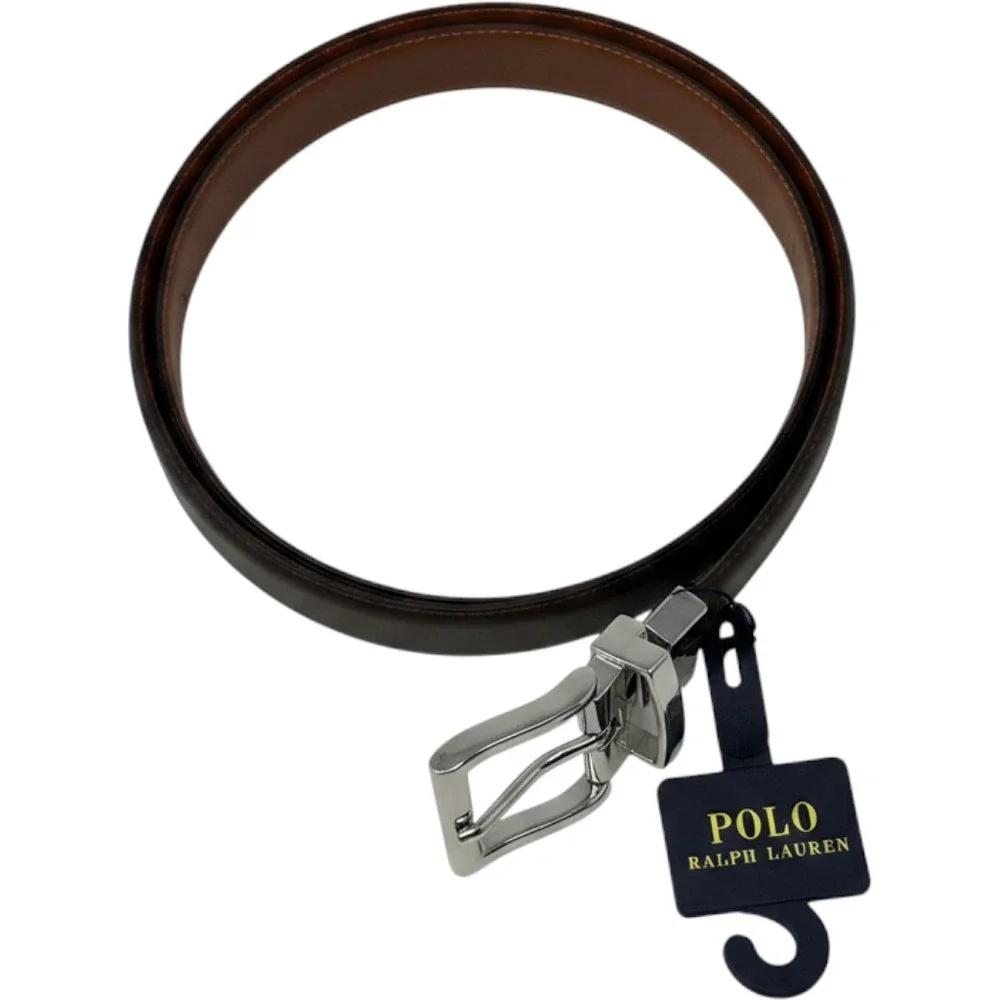 Polo Ralph Lauren Reversible Leather Belt Brown Tan Silver Buckle Size 32 NEW
