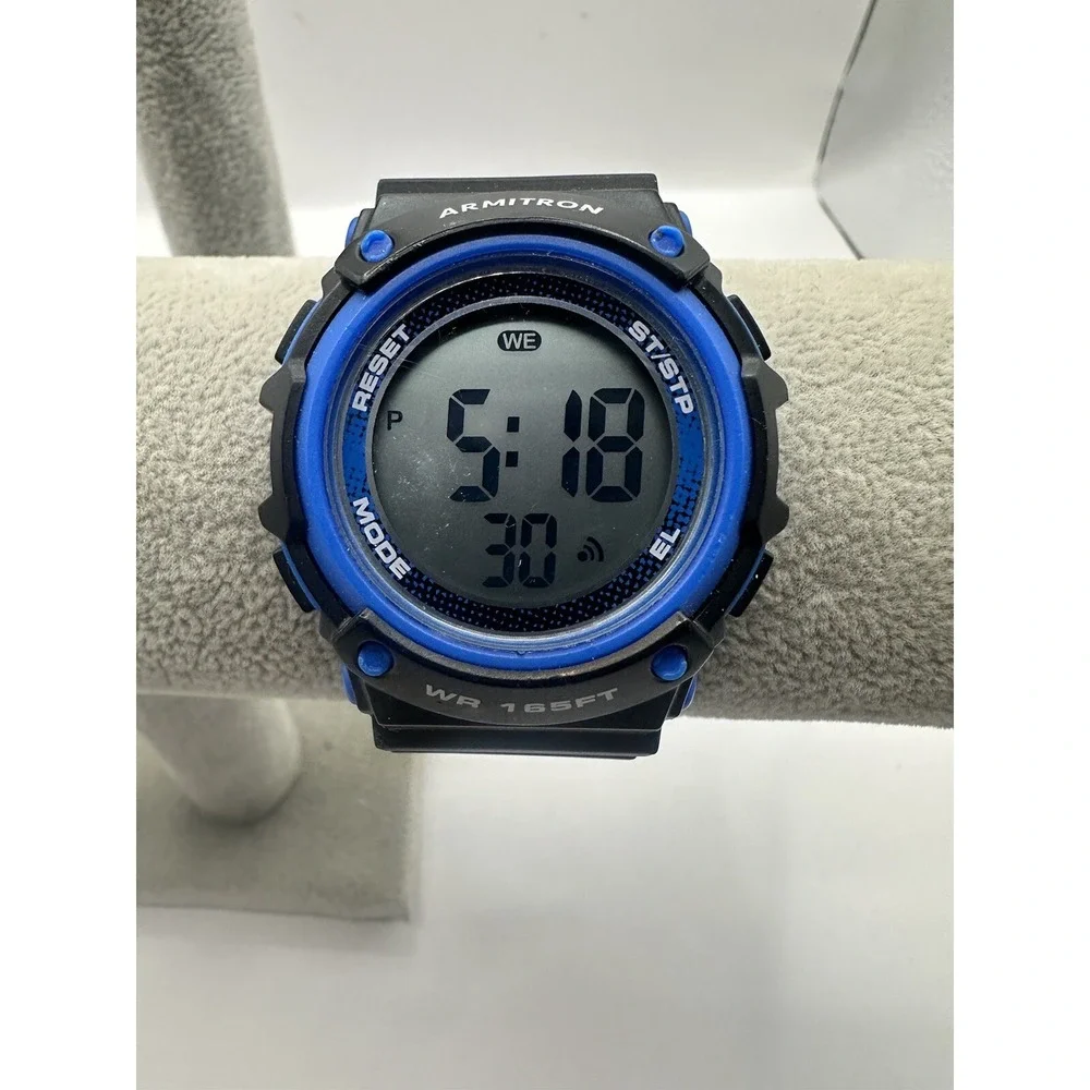 Armitron Mens Pro Sport Watch 45/7101 Blue Bezel Black‎ Resin Band Easy Read X