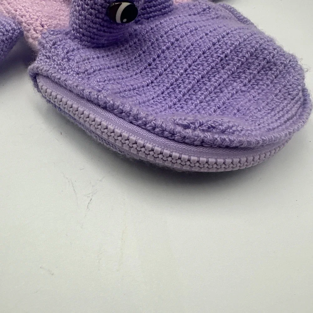 Handmade Crochet Dinosaur Dragon Zip Pouch Coin‎ Purse Bag Purple Stripe Cute