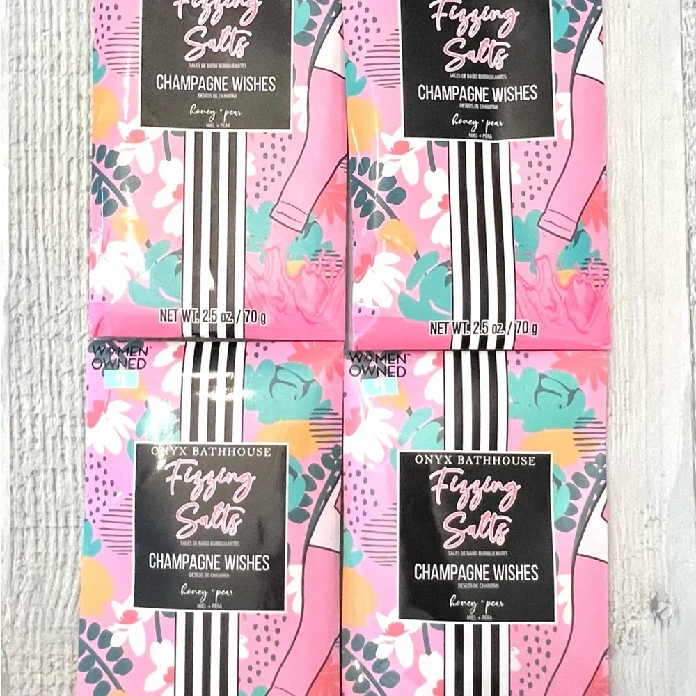 Bath Salt Onyx Bathhouse‎ Fizzing Salts Set of 4 Champagne Wishes Honey Pear NEW