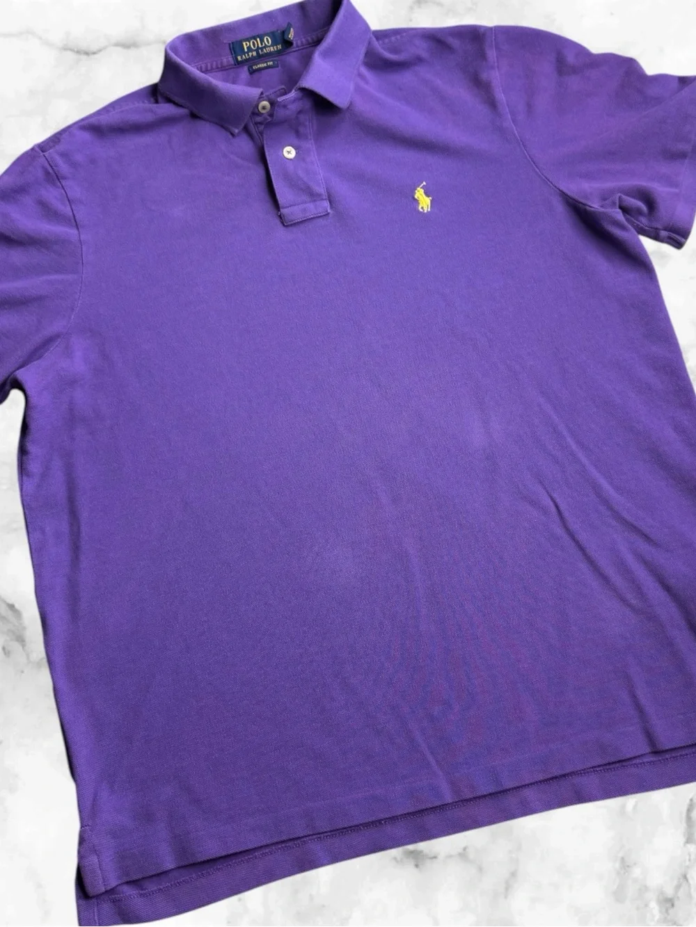 Polo Ralph Lauren Men’s L Purple Classic Fit Mesh Polo Shirt Yellow Pony Cotton