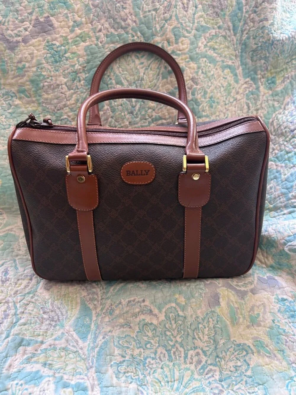 Bally Monogram Brown Boston Satchel Handbag Made in Italy