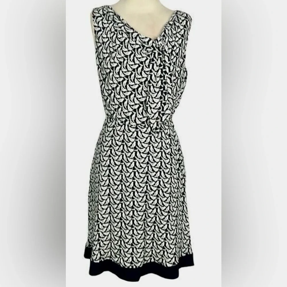 Kate Spade Sleeveless Black/White Bird Print Dress w Offset Tie Bodice