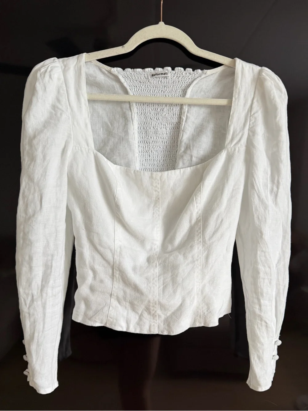 REFORMATION Fillmore Top White | square neck, puff sleeved tops |