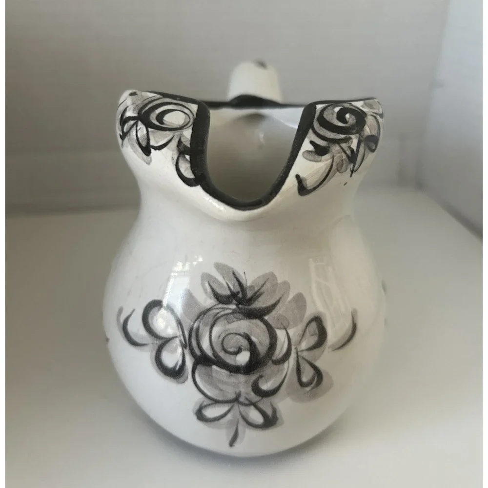 Hand Painted Ceramic Floral Mini Pitcher Glossy Pottery Portugal CG28