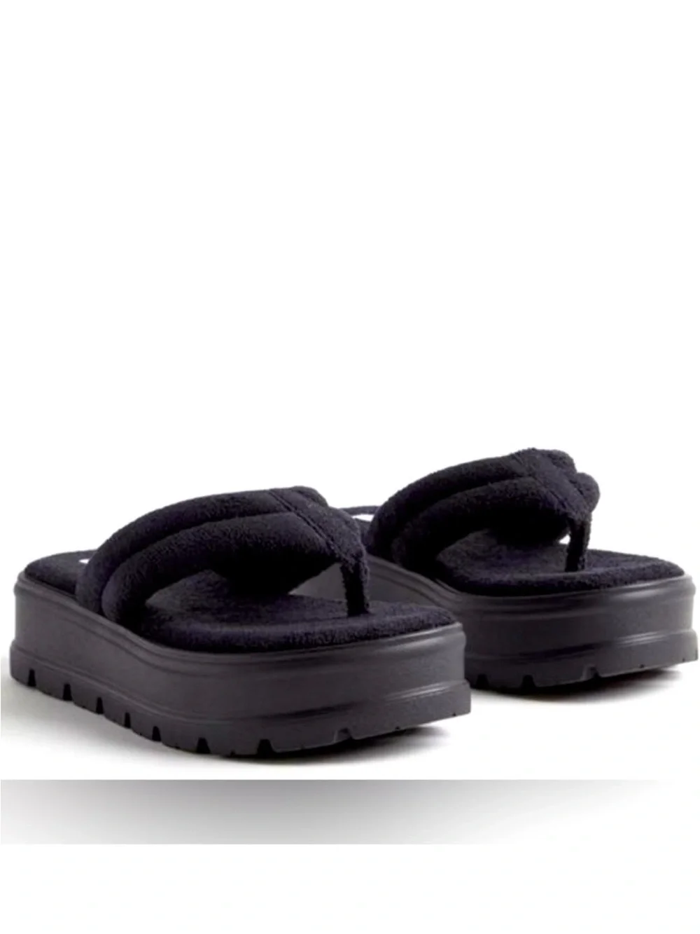 torrid Black Plush Terry Cloth Platform Thong Sandals
