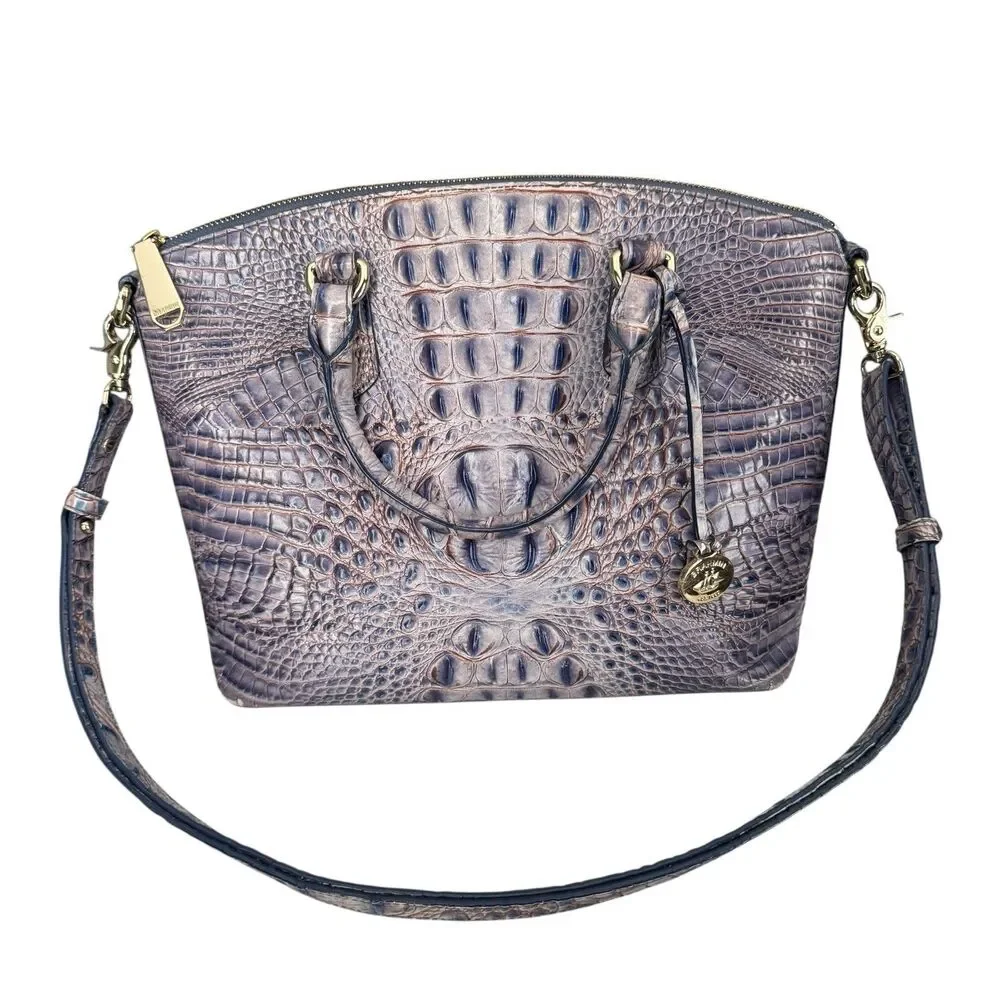 Brahmin Large Duxbury Dome Satchel Purple Ombre Shimmer‎ Croc Embossed Purse