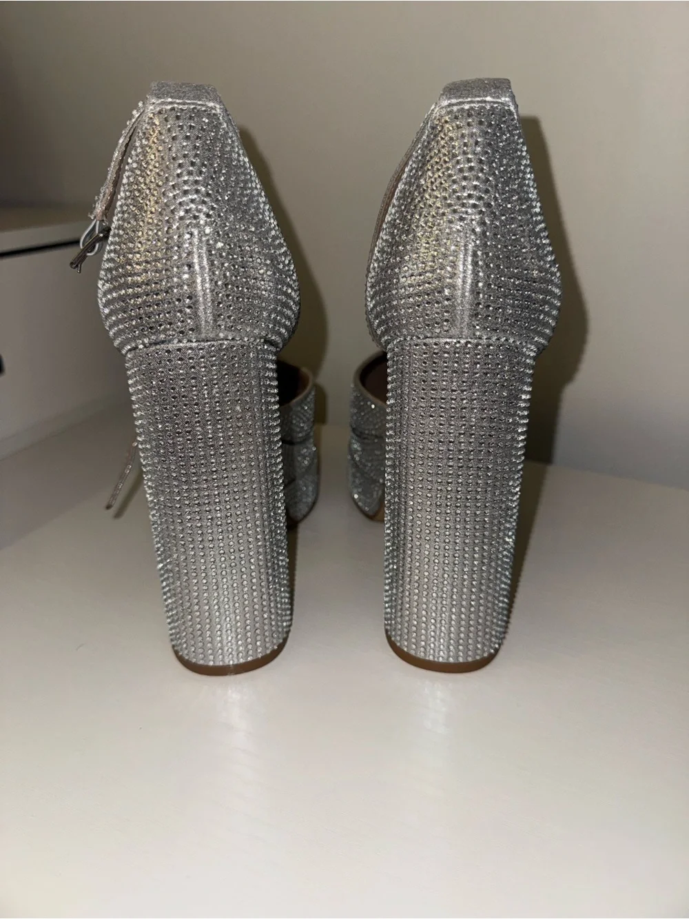 Dream Pairs Silver Crystal Platform Heels with Ankle Strap - Size 8