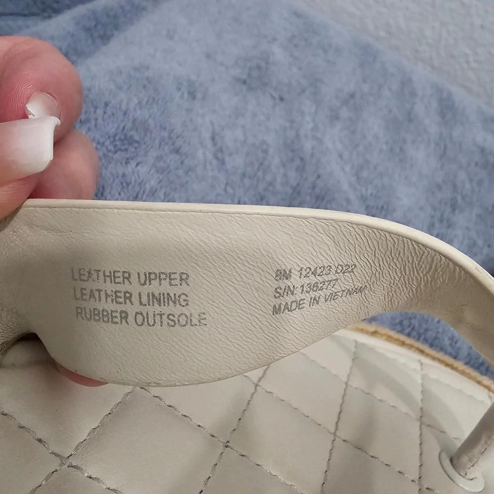 Tory Burch Ines Espadrille Thong Sandals White Leather Double T‎ Logo Flat 8M