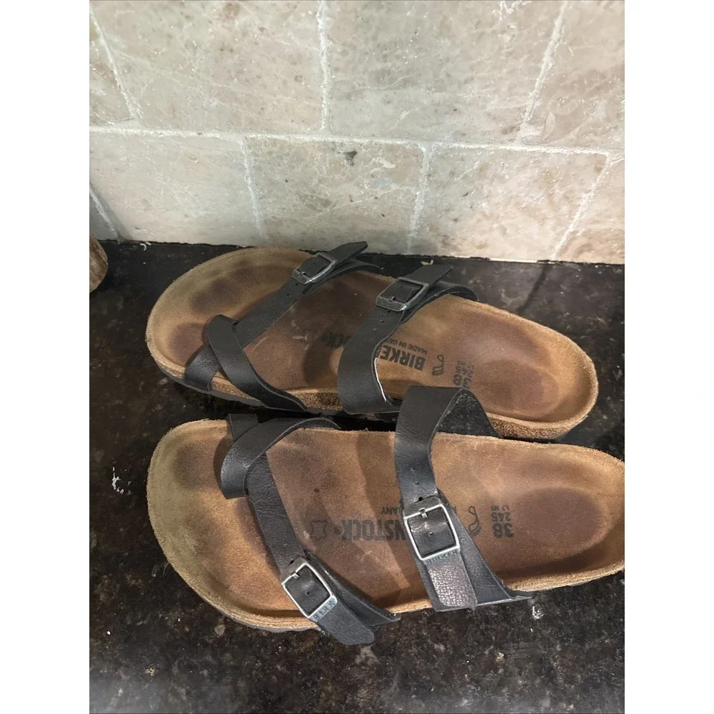 Birkenstock Mayari Black Leather Sandals - Size 38 7/7.5