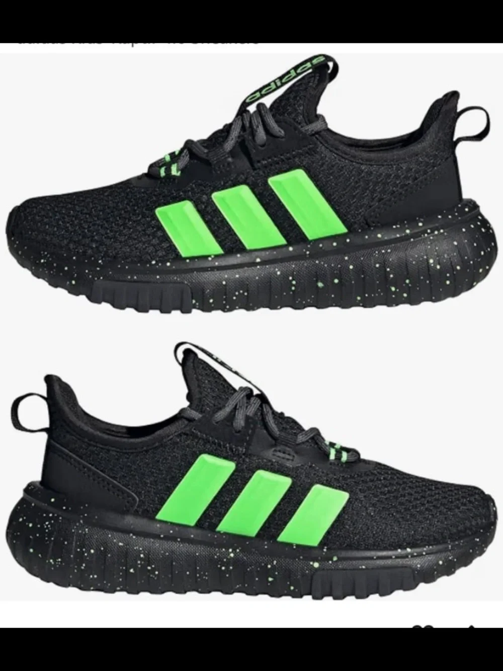 adidas Kids Black Sneakers with Neon Green Stripes