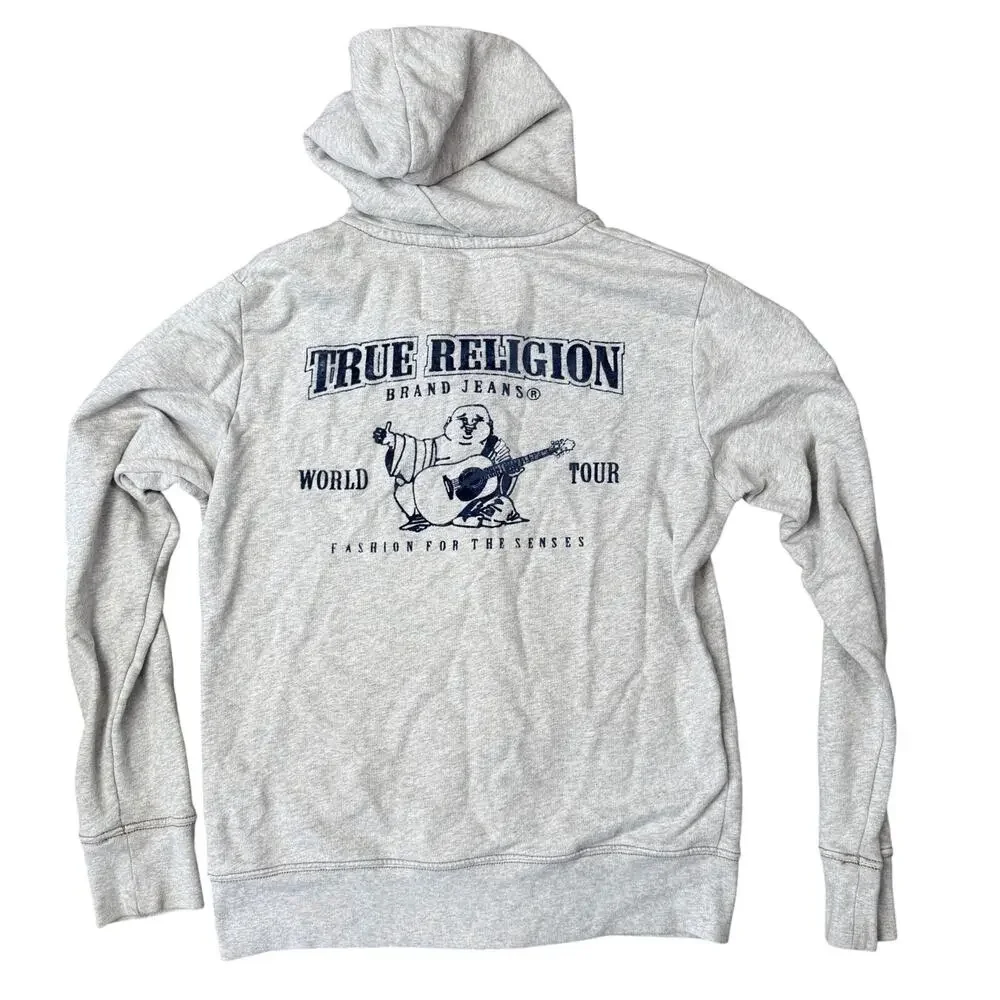 True Religion Heather Gray Mens‎ M Full Zip Up Hoodie Sweater