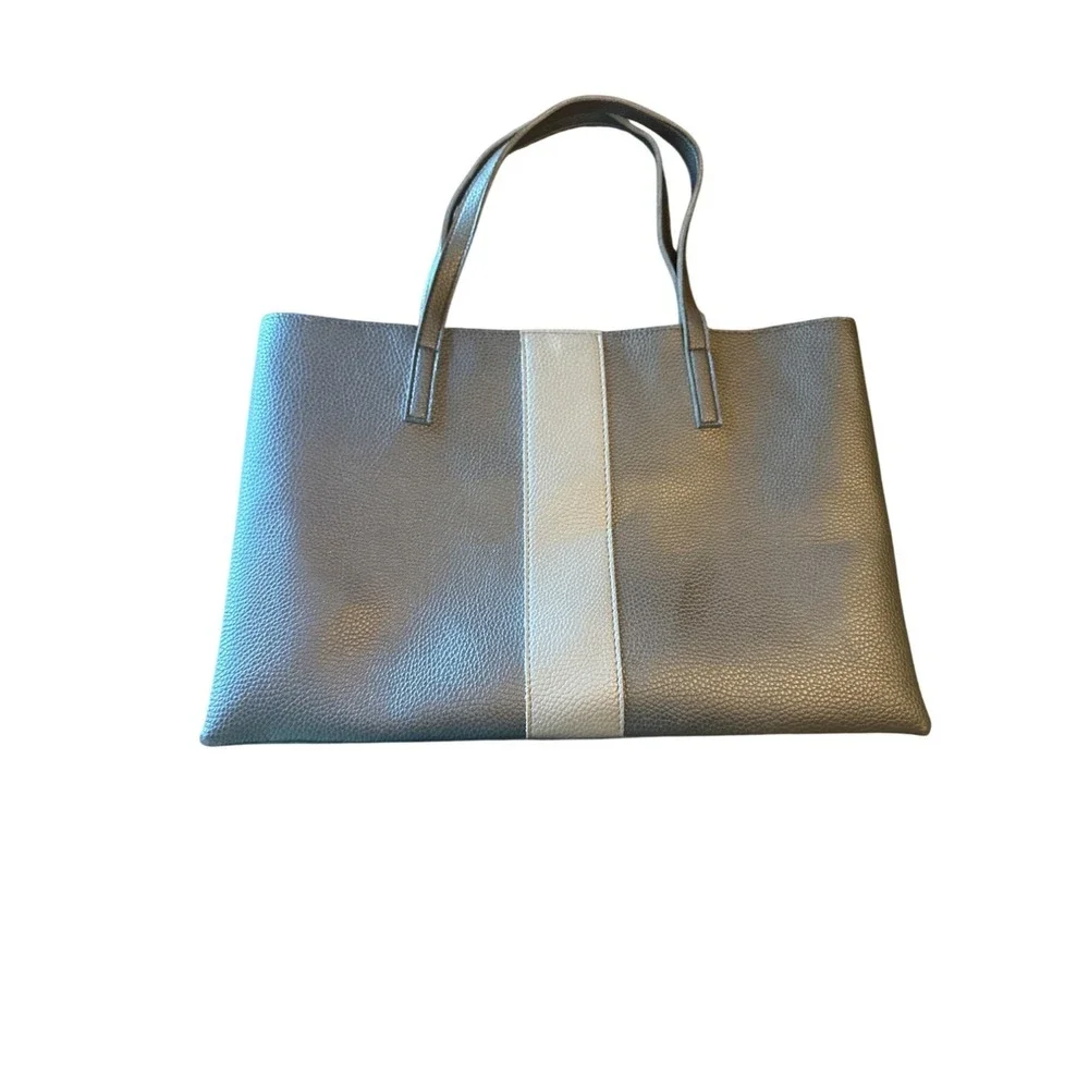 Vince Camuto Pebbled Leather Tote Bag Black & Gray Classic Minimalist‎ Career