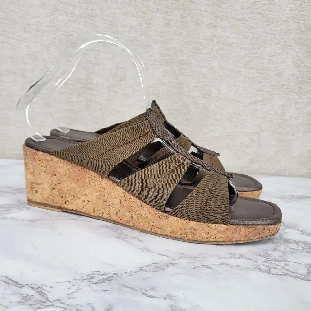 Donald Pliner Vintage Cork Wedge Slide Sandals with Snakeskin Leather Accent