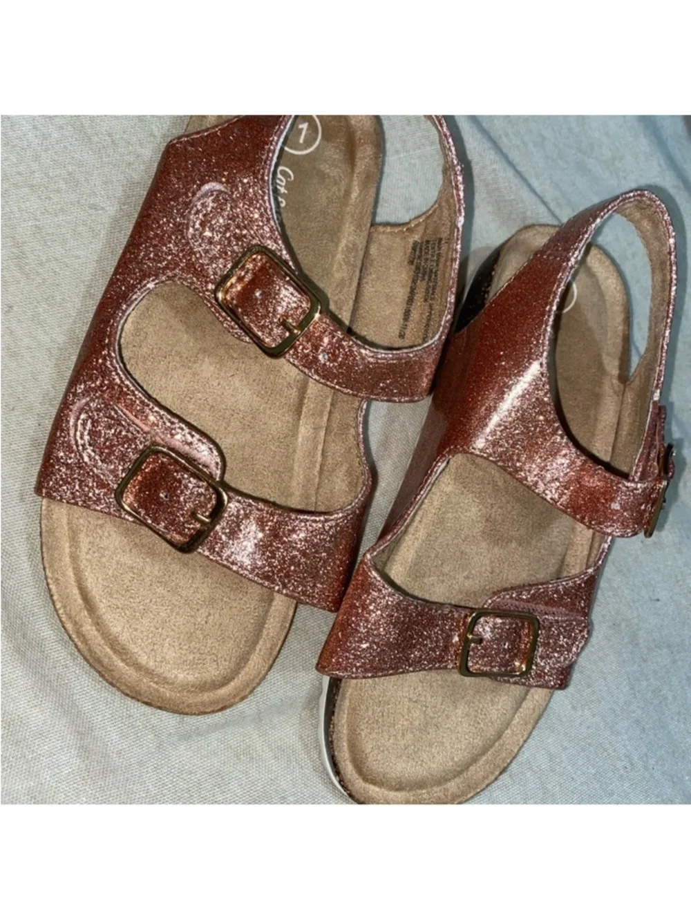 Cat & Jack Girls Rose Gold Glitter Footbed Sandals Size 11 Toddler