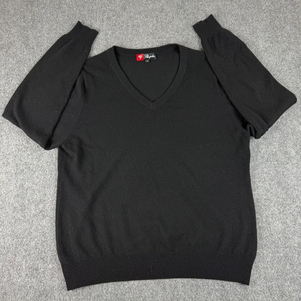 Shephe V-Neck Sweater Size 48 Black 100% Cashmere Knit Pullover Luxury Flaw Mens