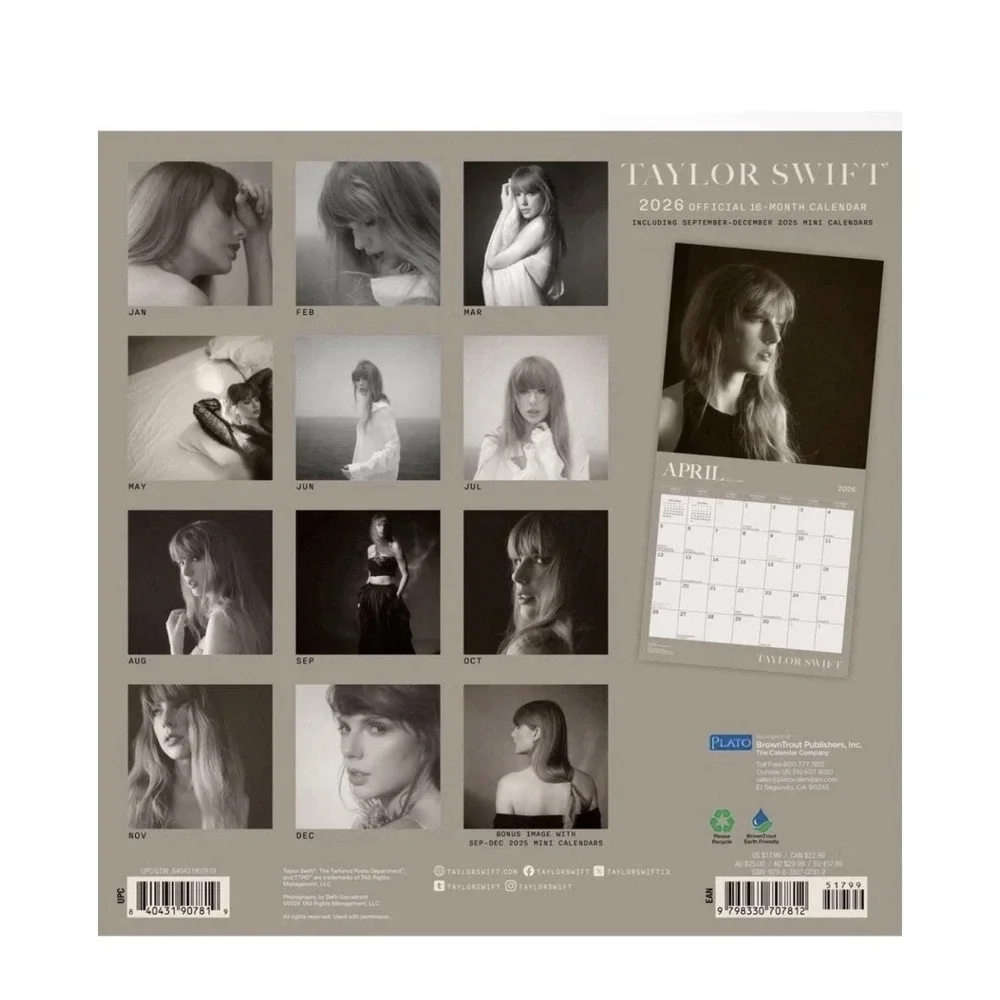 Taylor Swift 2026 Official 16 Month Wall Calendar The Tortured‎ Poets Department