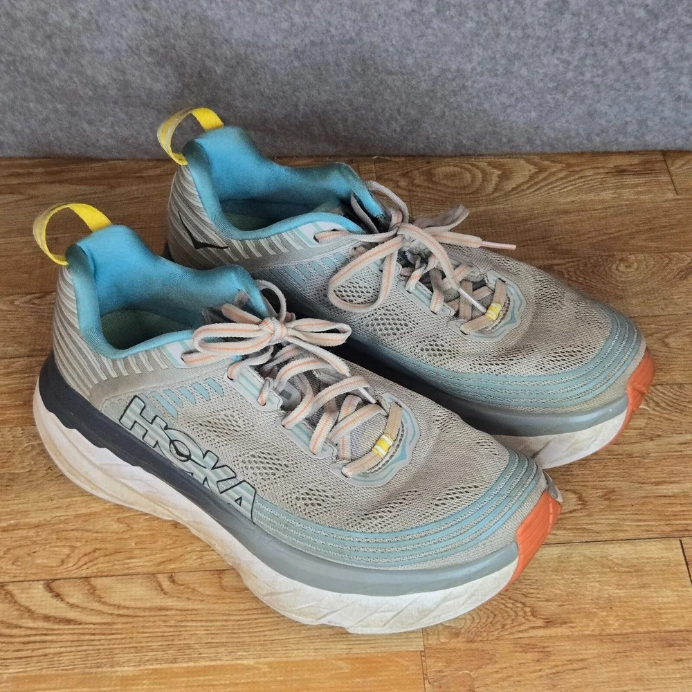 Hoka One One Bondi 6 Running Shoes Light Grey Navy 1019270 Woman's Size 9