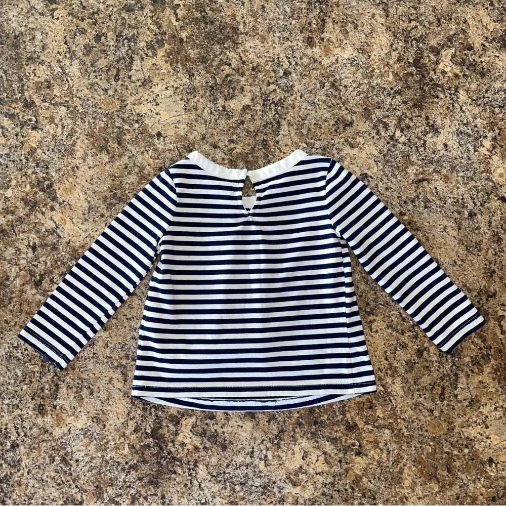 Baby Gap Nautical Coastal Preppy Navy Blue White Striped Pleated Bow Top 18-24M