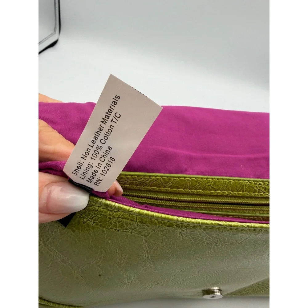 Daisy Fuentes Lime Green Faux Leather Envelope Clutch Bag with Chain Strap