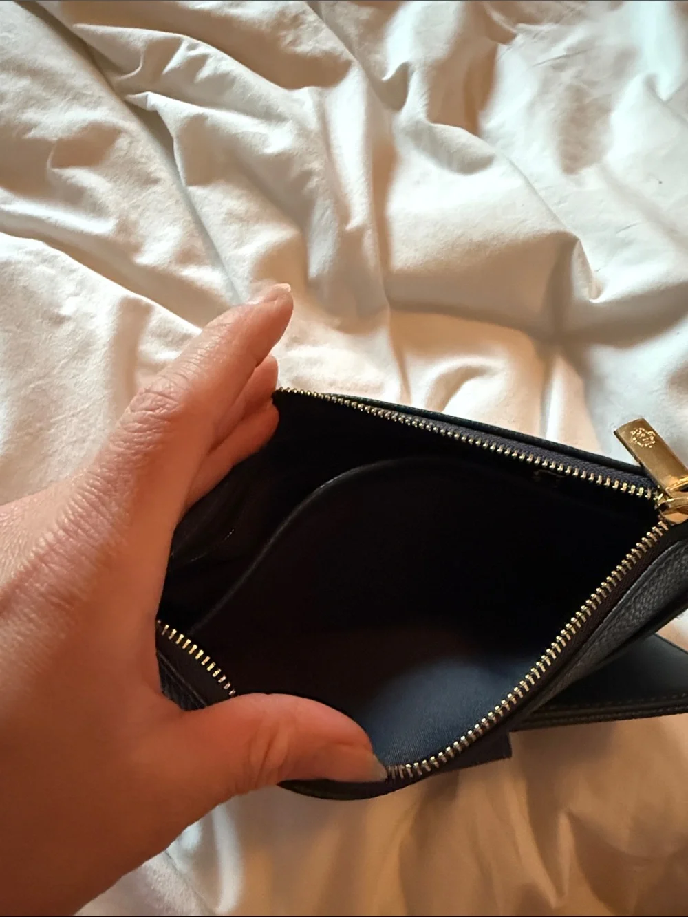 Nanette Lepore Black Pebbled Leather Zip Clutch with Gold Hardware