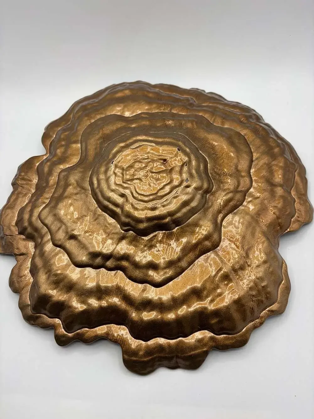 Gorgeous Glass Oyster Bowl Iridescent Teal and Copper Centerpiece 14 Inch
