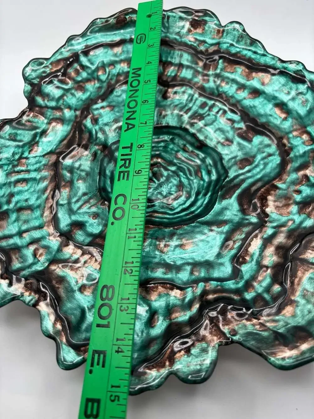 Gorgeous Glass Oyster Bowl Iridescent Teal and Copper Centerpiece 14 Inch