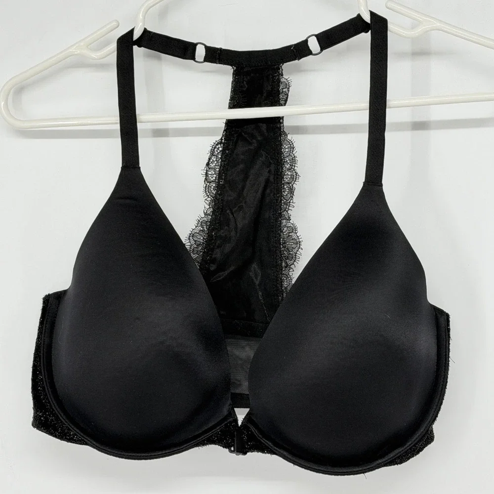 Victoria's Secret Very Sexy‎ Lightly Lined Plunge Front Close Bra Black 34DDD
