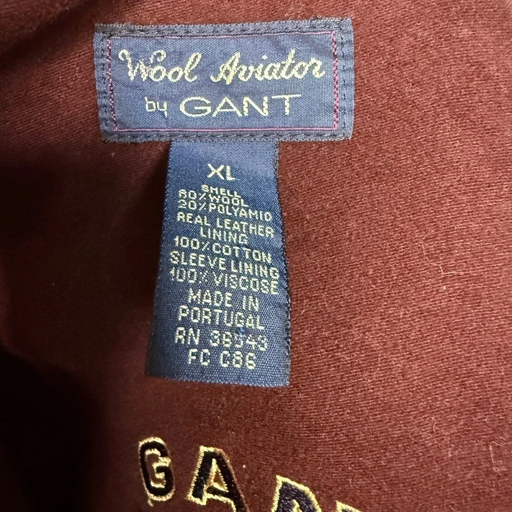 Gant Black Gray Wool Bomber Jacket Coat Leather Collar‎ XL Preppy Classic
