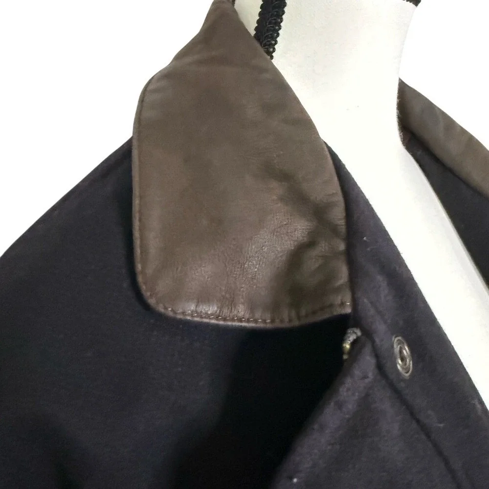 Gant Black Gray Wool Bomber Jacket Coat Leather Collar‎ XL Preppy Classic