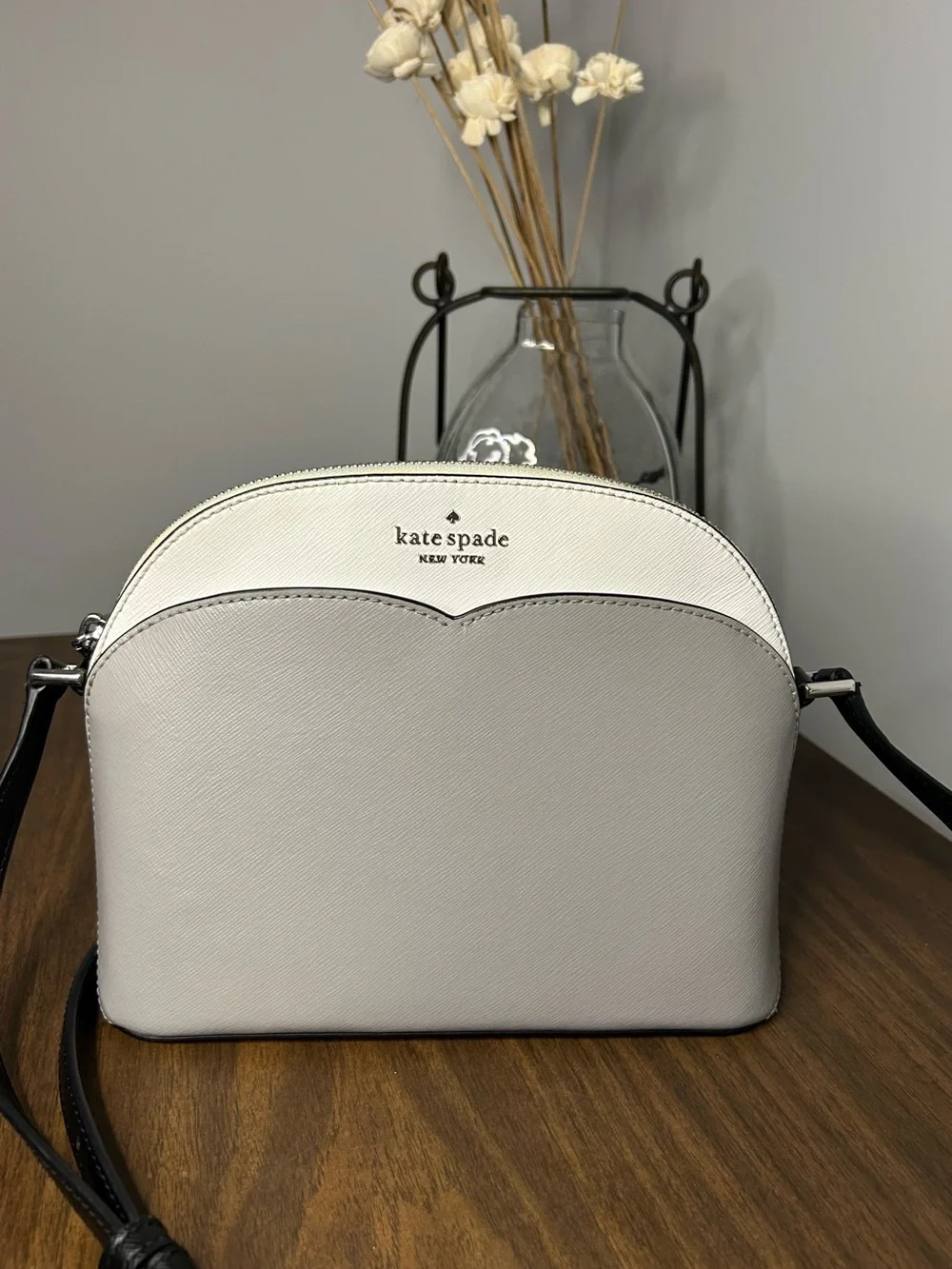 Kate Spade Payton Dome Crossbody Saffiano Leather Gray White Colorblock