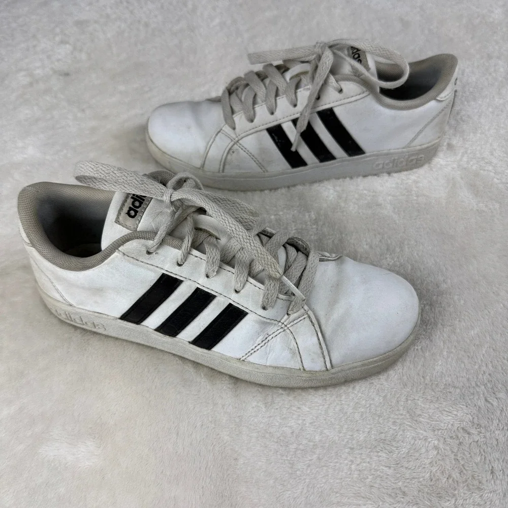 Adidas Baseline Shoes Womens Size 6 White Black 3‎ Stripes Court Sneaker AW4299