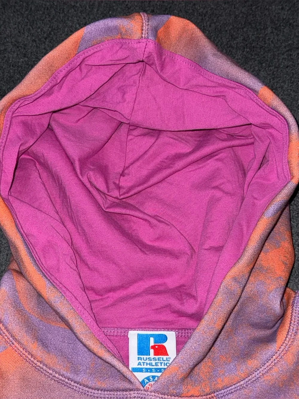 RUSSELL X ASAP Rocky Hoodie Orange Purple Skull Print Chenille Logo Sweatshirt S