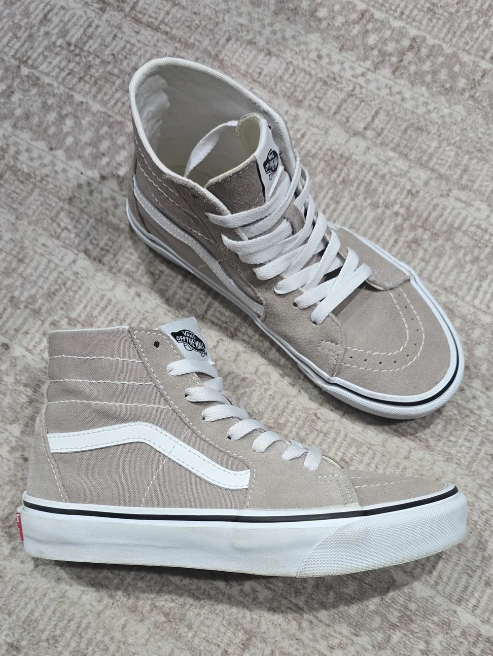 Vans Sk8-Hi Suede High-Top Sneakers Taupe & White, Mens 6 Womens 7.5 Barely Used